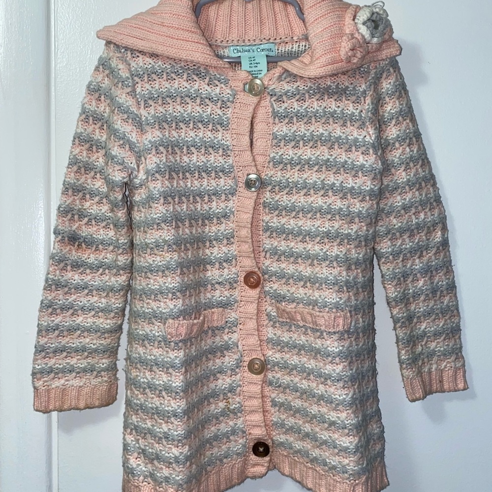 Pink, White, & Grey Striped Sweater - 4T